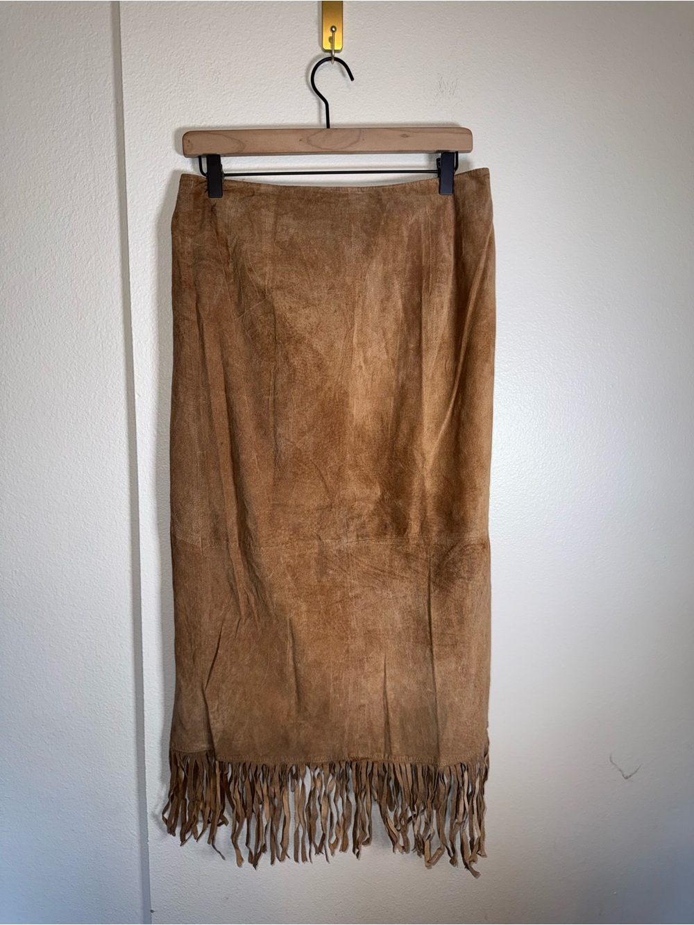 VINTAGE LEW MAGRAM tan suede fringe detail western festival wrap midi skirt 12 - Picture 3 of 4